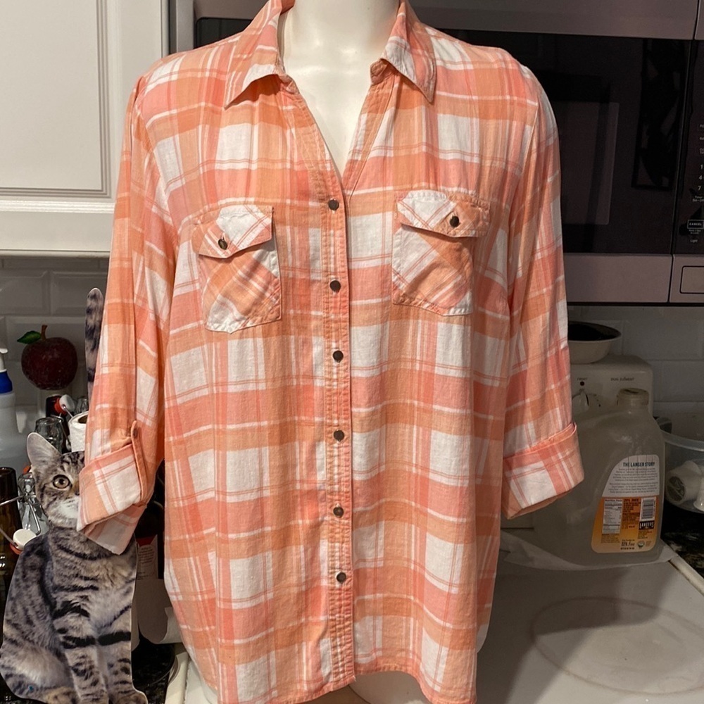 F womens Coral Bay casual button up 3/4 sleeve plus size shirt size 1X